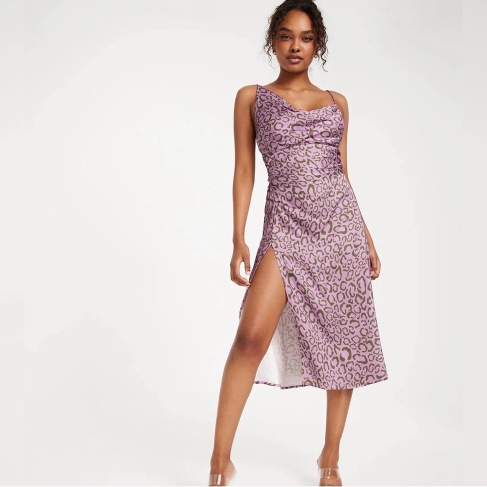 For Love & Lemons June Midi Slip Dress Purple Animal Print Size Xl Nwt